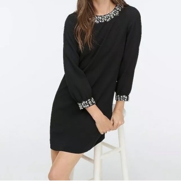 J Crew Jewel Embellished Long Sleeve Shift Dress Size 00 AF426 - Picture 3 of 12